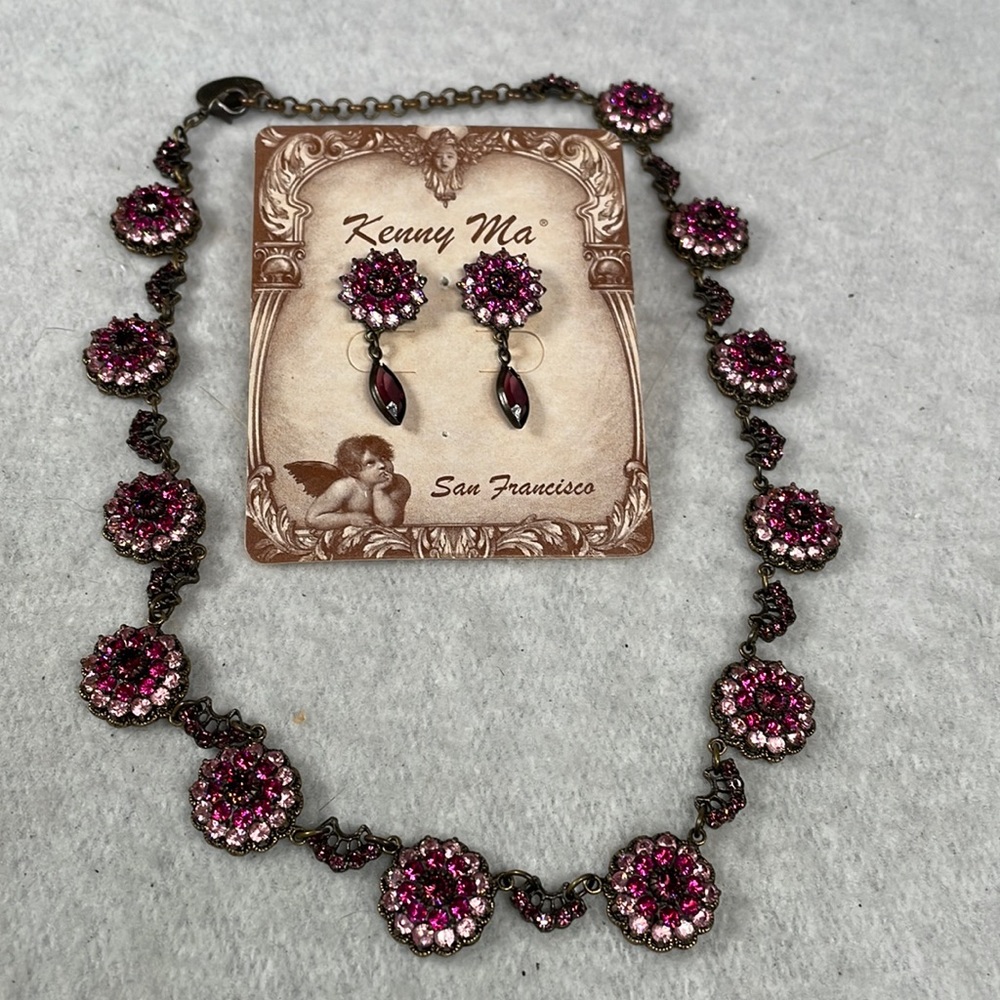 Kenny Ma Vintage Style Necklace and Earrings Set Swarovski Crystals